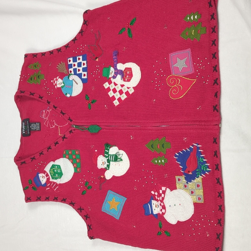 Designers Originals Studio Christmas Red Full Zip Sweater Vest Women's Size 2X - Picture 2 of 5